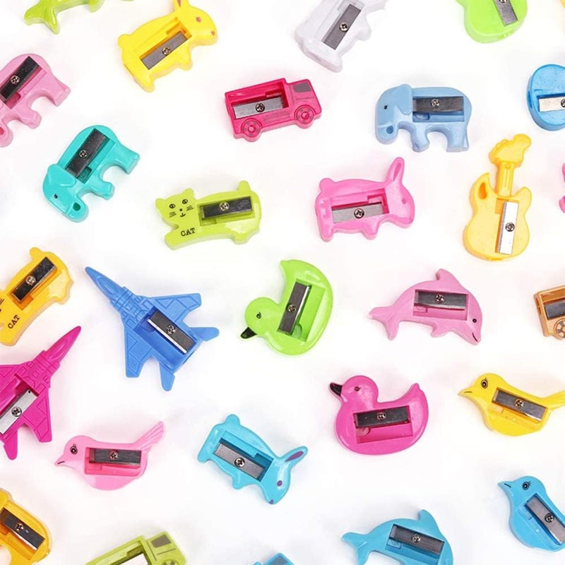 X Hot Popcorn 50 Pcs Pencil Sharpeners Bulk Cartoon Animal Shaped Small Pencil Sharpeners Bulk Plastic Single Hole Manual Sharpeners Handheld Sharpeners for School Office Home - Image 1